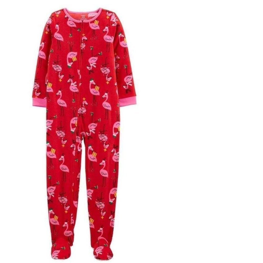 Carters 1 Pc Christmas Pajamas 14 Girls Flamingo Fleece Footed Sleeper Zip